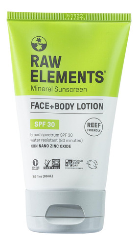 Protector Solar Organico De Raw Elements, Fps 30, 3 Onzas Li