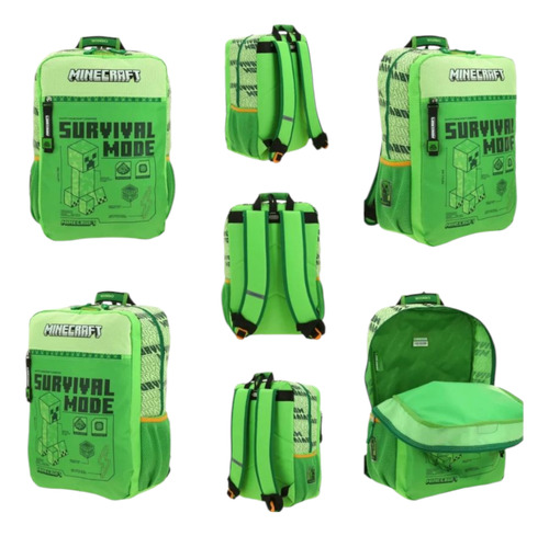 Mochila Minecraft Trecher Grande Chenson Más Lonchera 2pz Verde Claro Liso