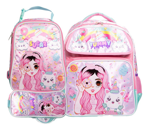 Kit Mochila Mis Pastelitos Lonchera Lap Original Primaria Mo Rosa Rosa