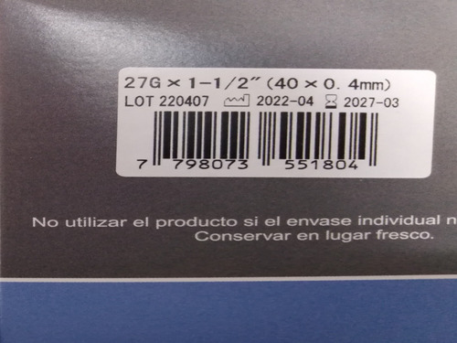 Agujas Velez Hipodermicas Esteriles 27g 1 1/2 (40 X 0.4mm)