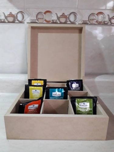 Caja De Madera Para Té Con 9 Divisiones (Usado)