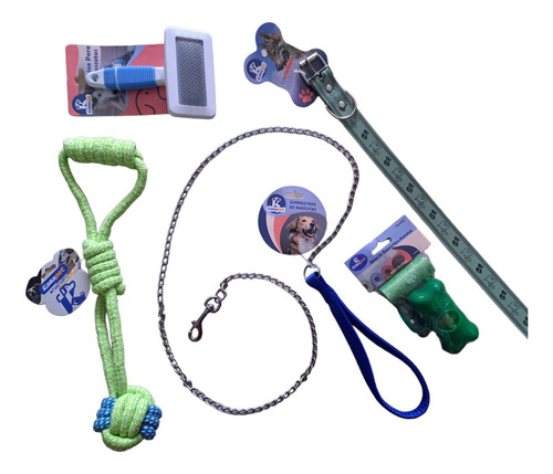 Kit P/ Perro Con Collar, Correa, Cepillo, Bolsas Y Juguete