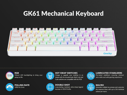 Geek Gk61 60% | Teclado De Juego Mecánico Caliente | 61 Keys