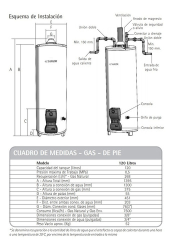 Termotanque A Gas De Pie Saiar By Rheem 80 Litros Tpg080msa