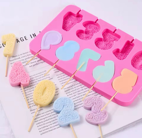 Molde Silicona Números De Rositas Velitas Paletas Chocolate Rosa