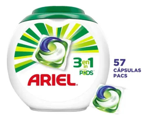 Detergente Cápsulas Ariel Power Pods 3 En 1 Con 57 Cápsulas