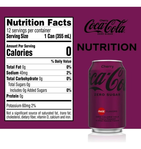 Refresco Coca Cola Cherry Zero Sugar 12 Pack 355ml Importado