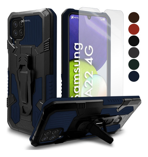 Funda P/ Samsung A22 4g Droidex C/clip Integrado + Cristal Color Azul