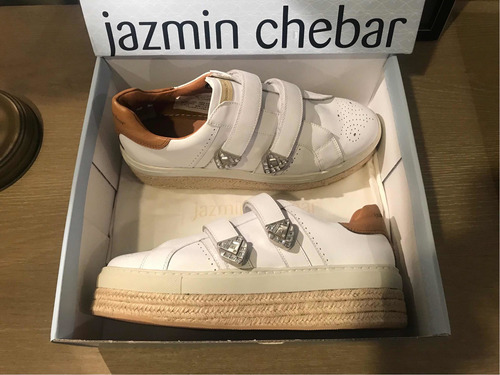 Zapatillas Jazmín Chebar Cuero T40 Plataforma Velcro