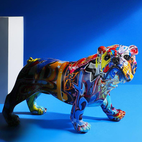Elegante Multicolor Perro Figurita Coleccionable Buldog