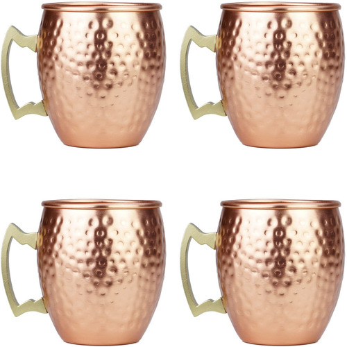 Arora Moscow Mule - Juego De 4 Tazas De Aluminio Martilladas Hechas A Mano Para Bebidas De Cóctel, Bar De Cerveza, Regalos De Fiesta, Color Cobre, 29 Onzas