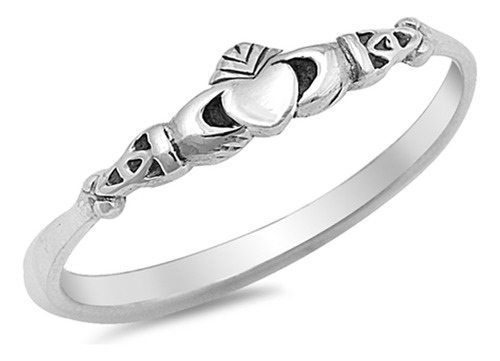 Claddagh Love Heart - Anillo De Plata De Ley Con Nudo Celta.