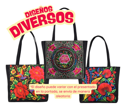 Bolsa Bordada Grande Artesanal Flores Y Pájaros Tres 3*pzas