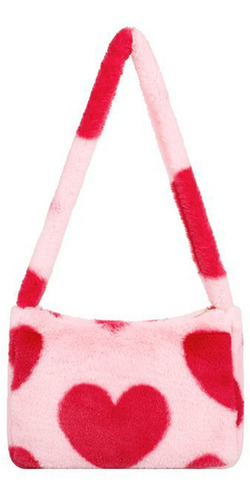 Bolso De Hombro Con Estampado De Corazones, Bolsa De Peluche