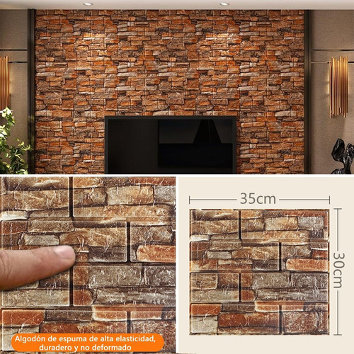 Imagen 5 de 7 de 3d Pegatina Pared Patron Ladrillo Espuma Papel Tapiz 35*30cm
