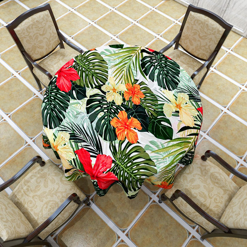 Mantel Redondo Tropical, Mantel De Palmera Hawaiana Con Flor