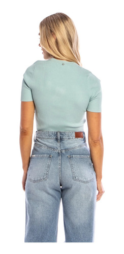 Remera Rusty Charis Crop Knit Top Verde Mujer