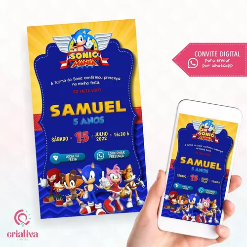 Convite Aniversario Virtual Personalizado Interativo Sonic 2