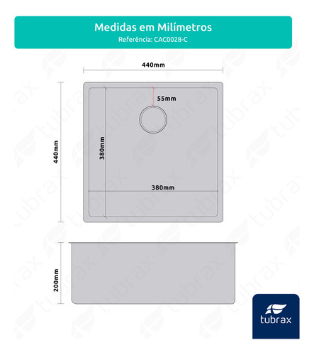 Cuba Gourmet De Inox 304 Cozinha 44x44 Inox 304 - Cac0028-c