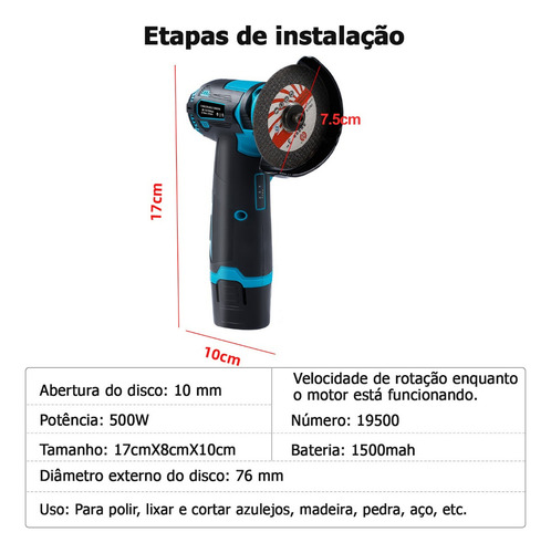 Lixadeira Portátil Esmerilhadeira Angular Com Baterias 12v