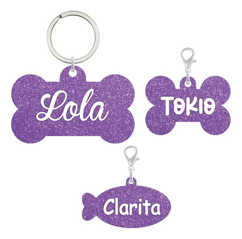 Plaquita Personalizada Para Gato O Perro Color Lila Pez