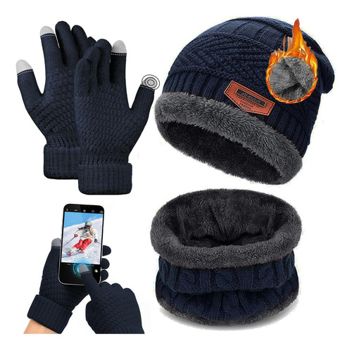 3 Piezas Gorros De Invierno Niños Con Bufanda Y Guantes