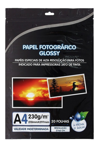 Papel Fotográfico Premium A4 Glossy 230g  20 Folhas