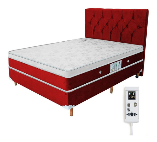 Colchão Magnético King Massageador + Box Bau + Cabeceira Cor Vermelho