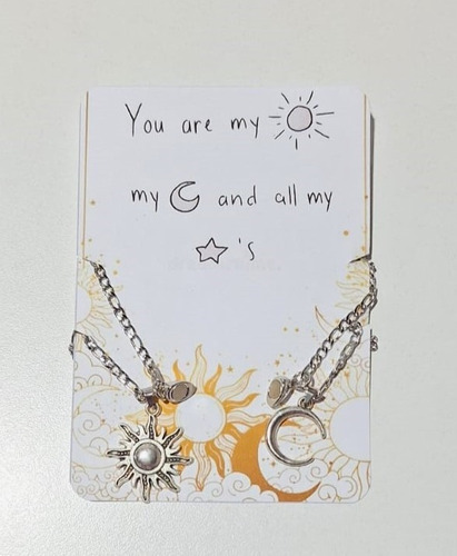 Collar Compartir Iman Pareja Novios Amor Sol Y Luna Cadenas Plateado