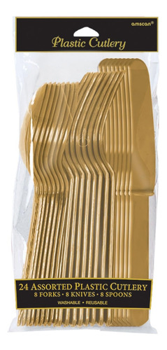 Cubiertos De Plástico Dorados 24 Unidades Desechables Elegan Oro