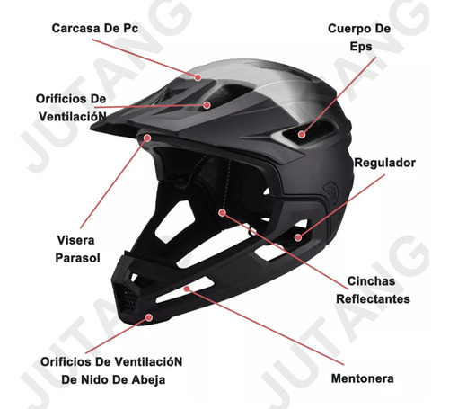 Jutang Casco De Bicicleta De Montaña Ajustable, Visera Extraíble,, Transpirable Y Ligero, Ideal Para Ciclismo Urbano Y De Montaña Soporte Barbilla Desmontable Blanco