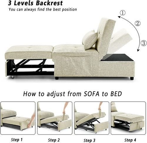Sofa Cama Convertible 4 En 1 Color Beige Marca Antetek