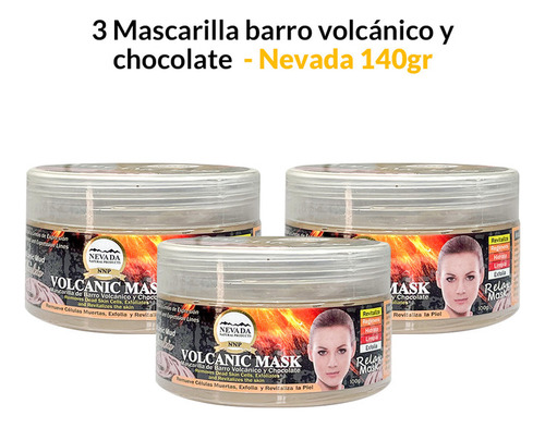 3 Mascarilla Barro Volcánico Y Chocolate 140g - Nevada