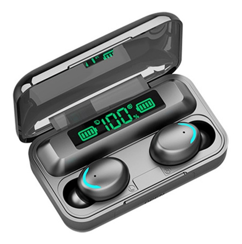 Imagen 1 de 4 de Audífonos in-ear gamer inalámbricos Bluetooth F9-5 negro con luz  azul marino