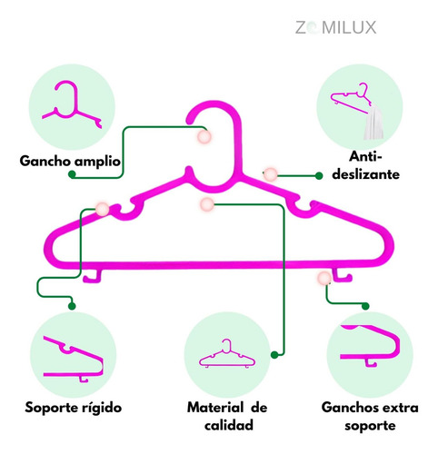 50 Ganchos Para Ropa Infantil Plastico Premium Resistentes Color Rosa