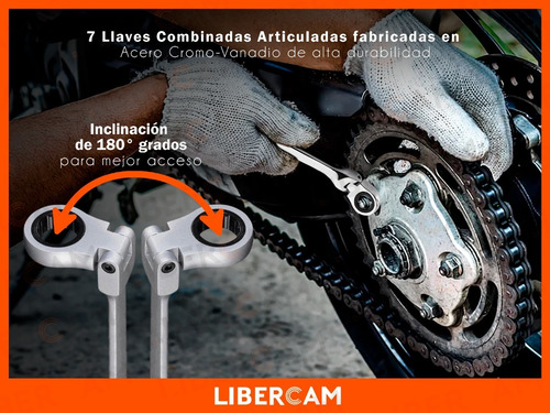 Imagen 5 de 10 de Set X7 Llaves Criquet Combinadas Estriada Articuladas Acero