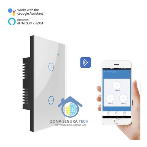 Imagen 2 de 7 de Interruptor Inteligente Touch Wifi + Rf 2 Botones Smart