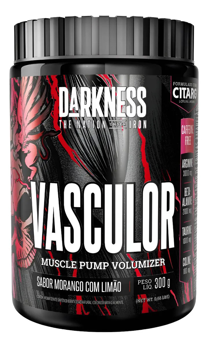 Pré - Treino Vasculor Muscle Pump Volumizer 300g Darkness Sabor Morango Com Limão