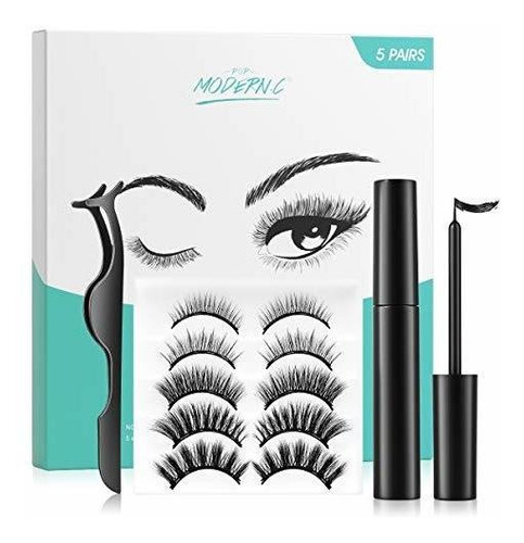 Kit De Pestañas Magneticas Y Delineador De Ojos 5 Pares Con