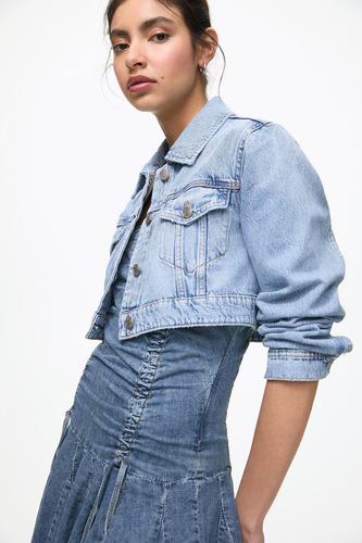 Campera Cropped Denim Jacket Pull & Bear Importada