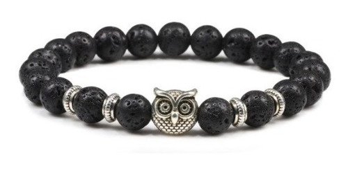 Pulsera Búho Unisex Color Negro Piedra Lava Volcánica