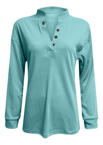 Blusas De Manga Larga Con Cuello Alto Y Botones Lisos De Pan