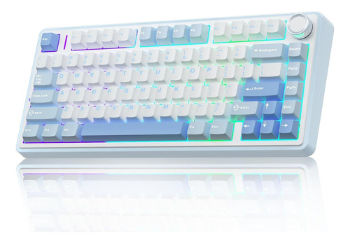 Teclado Mecanico Inalambrico Aula Blanco Con Luz Led Azul