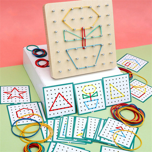 W Wooden Geoboard Montessori Toy Matemática Educação Gráfico