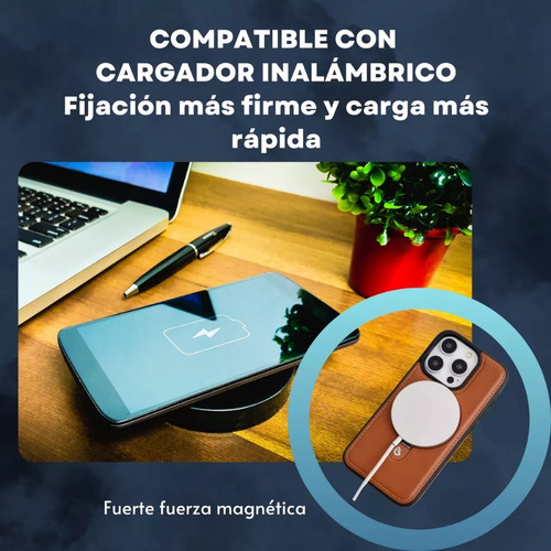 Funda For iPhone Magsafe De Cuero Lujo Con Soporte + Mica