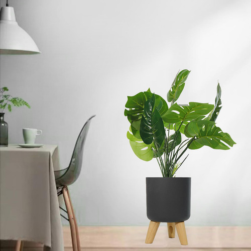 Maceta De Plástico Con Pies De Madera Plantador De Gris L