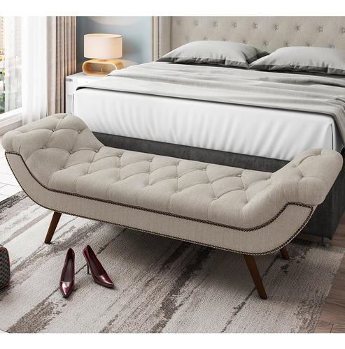 Puff Recamier Com Tachas 140cm Santorini Linho Creme