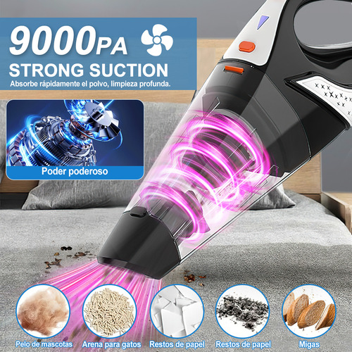 Aspiradora de mano inalámbrica para automóvil, 10 Filtros Lavables, Cepillo Turbo Antipelo, Bajo Ruido 70dB, Ultraligera 1.4lbs, con motor sin escobillas para automóviles, oficina, limpieza del hogar