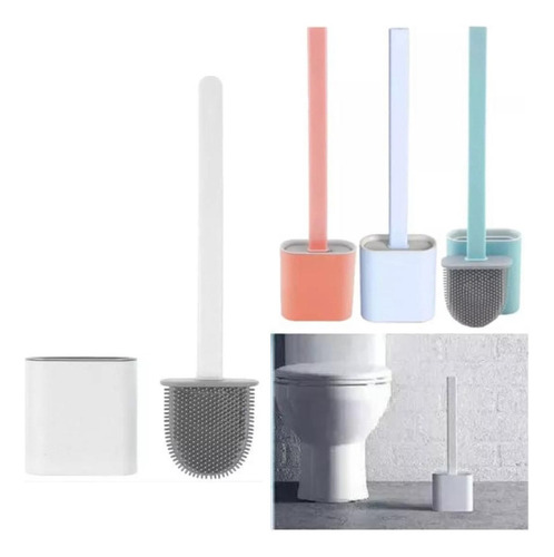 Escova Vaso Sanitário De Silicone Flex Com Base P/ Banheiro Cor Azul