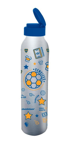 Imagen 1 de 7 de Botella Metal Aluminio Deportiva Hombre Fútbol Boca Oficial